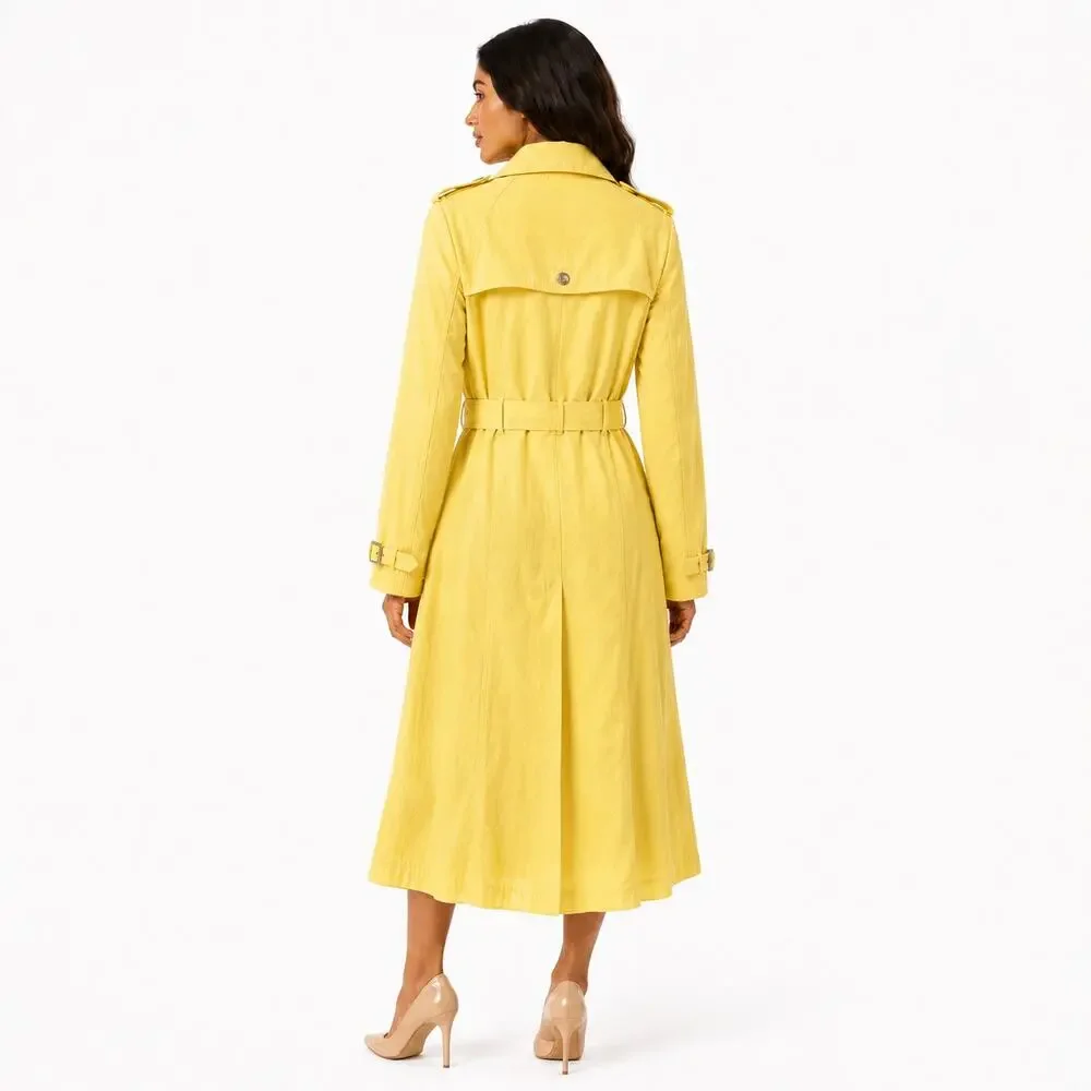 Michael Kors Womens Trench Coat Small Yellow Belted Quiet Luxury Office Chic